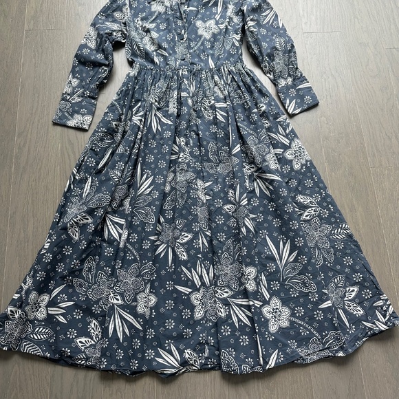 Hunter Bell Hattie Dress Midi Floral Printed Long Sleeves Blue Grey White - S - Picture 5 of 11